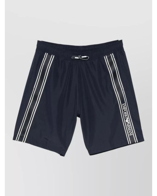 Emporio Armani Blue Swim Shorts Side Stripe Two Pockets for men