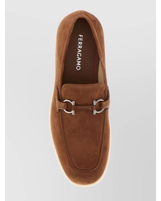 Ferragamo Brown Tapered Toe Suede Loafers With Metal Hardware for men