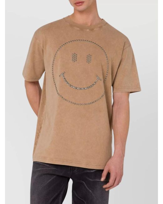 Moschino White Studded Smiley Print Cotton Short-Sleeve T-Shirt for men