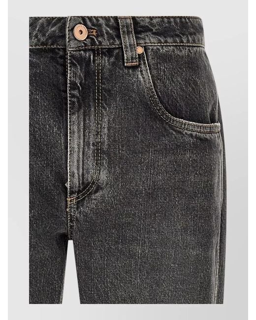 Brunello Cucinelli Gray Monile Cropped Straight Leg Denim Jeans
