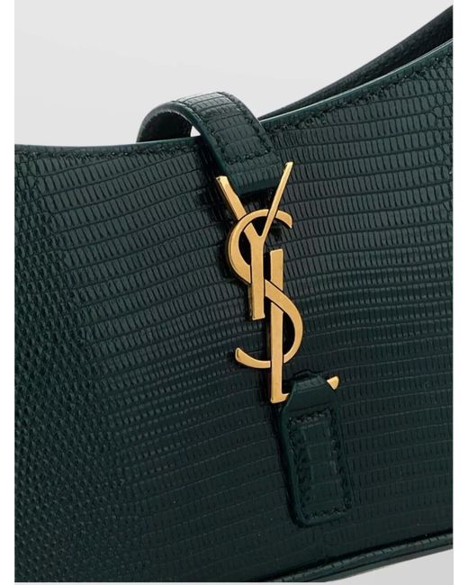 Saint Laurent Black Mini Structured Reptile Embossed Top Handle Handbag