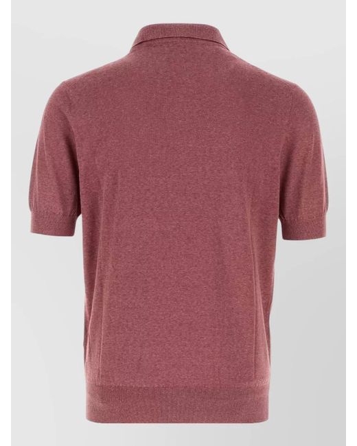 Brunello Cucinelli Red Linen Blend Polo Shirt Short Sleeves for men