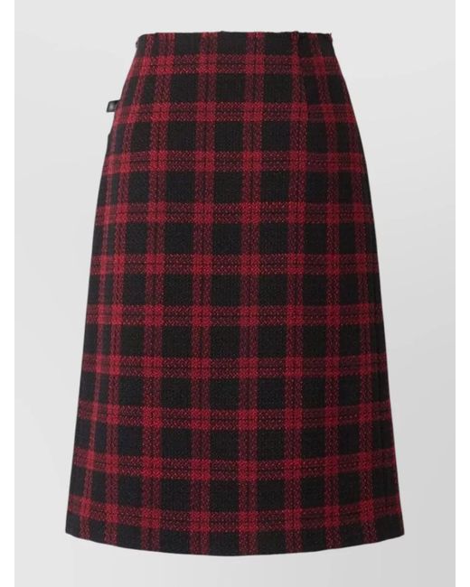 Pinko Red Midi Skirt Buckle Detail Checked Wrap