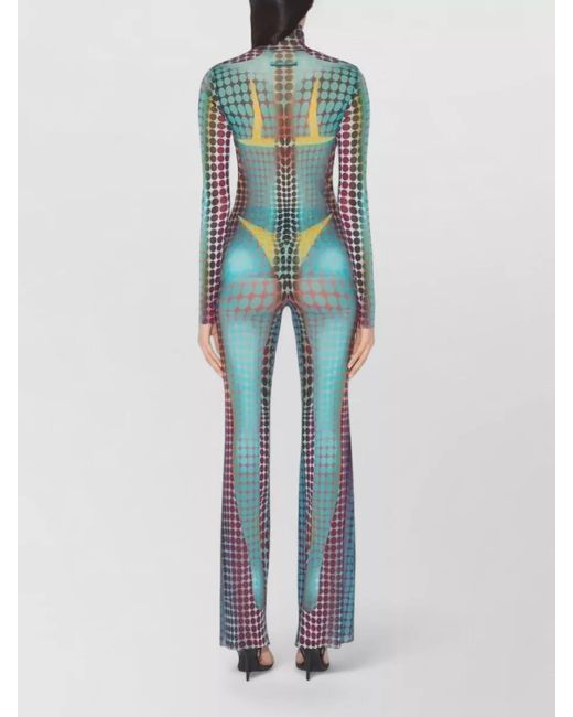 Jean Paul Gaultier Blue Printed Mesh High-Neck Long-Sleeve Top