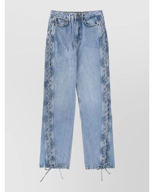 ROTATE BIRGER CHRISTENSEN Blue Jeans Lace Up Straight Leg Five Pocket