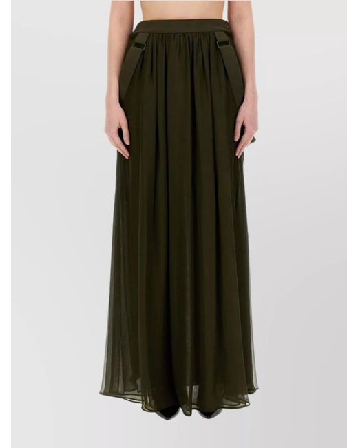 Max Mara Green Silk Pleated Skirt