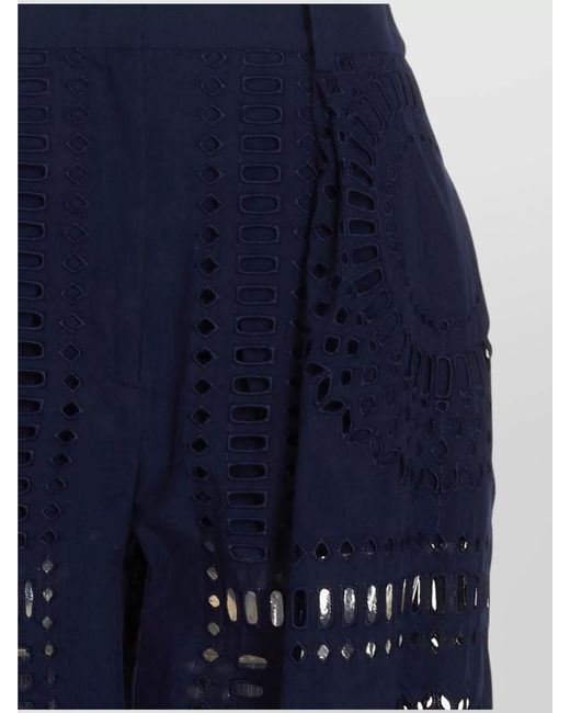 Alberta Ferretti Blue Embroidered Wide-Leg Trousers