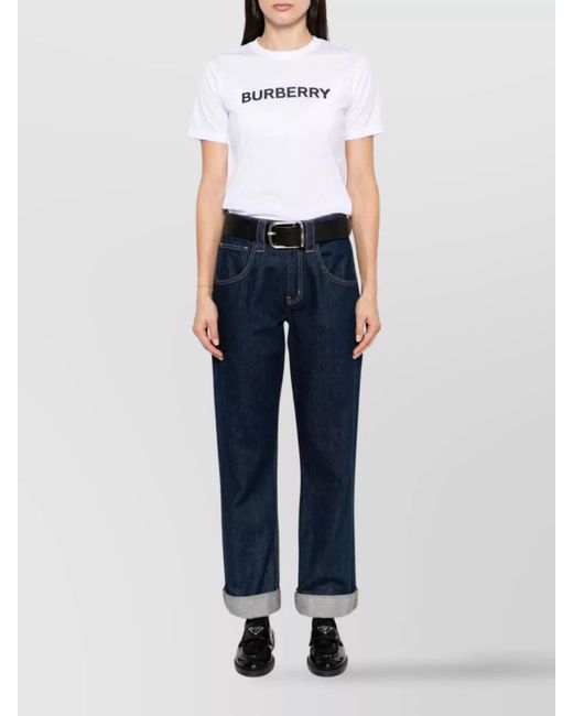 Burberry White Cotton Ribbed Crew-Neck Logo-Print T-Shirt