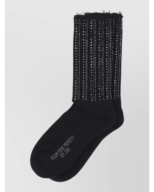 Golden Goose Deluxe Brand Black Ribbed Hosiery Rhinestones Frayed Trim Detail