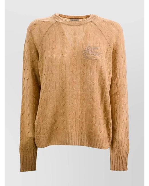 Etro Natural Cable-Knit Cashmere Crew-Neck Jumper