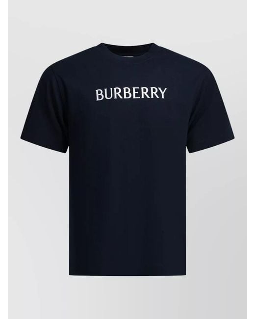 Burberry Blue Cotton Logo T Shirt Crew Neck for men