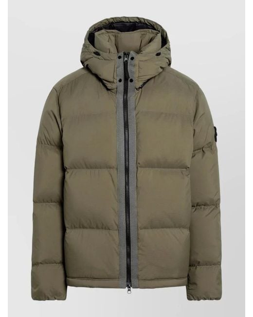 Stone Island Green Hooded Jacket Elastic Cuffs Long Sleeves Quilted for men