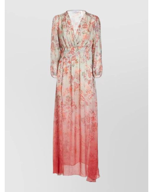 Guess Pink Empire Waist Long Dress Floral Print