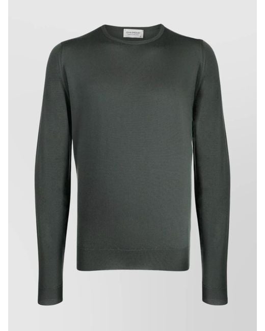 John Smedley Green Merino Wool Ribbed Regular-Fit Crew-Neck Sweater for men