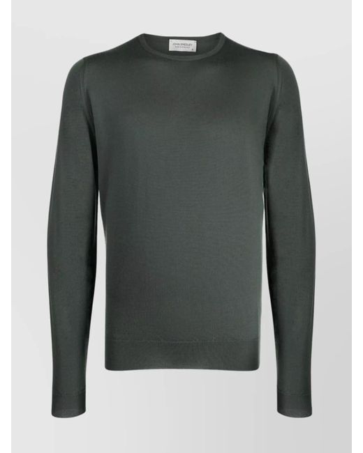 John Smedley Green Merino Wool Ribbed Regular-Fit Crew-Neck Sweater for men