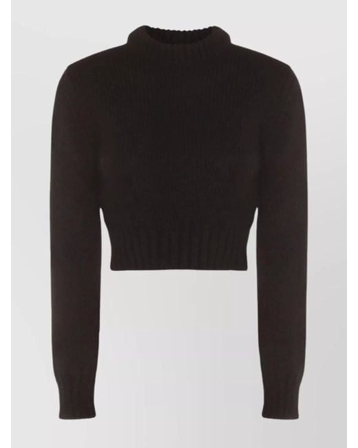Malo Black Cropped Long Sleeve Mock Neck Knitwear