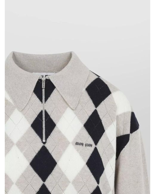 Miu Miu Natural Collared Sweater Long Sleeves Regular Fit
