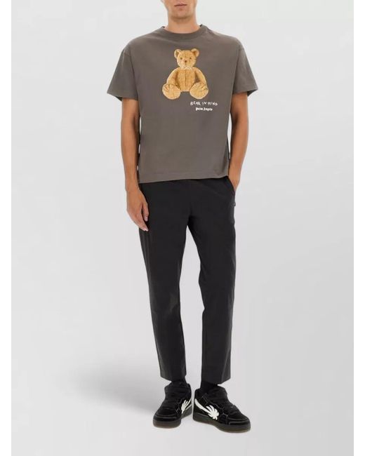 Palm Angels Gray Teddy Bear Graphic Relaxed Fit T-Shirt for men