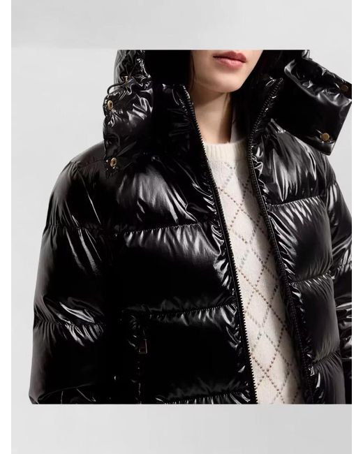 Moncler Black Short Down Jacket Hood And Pockets