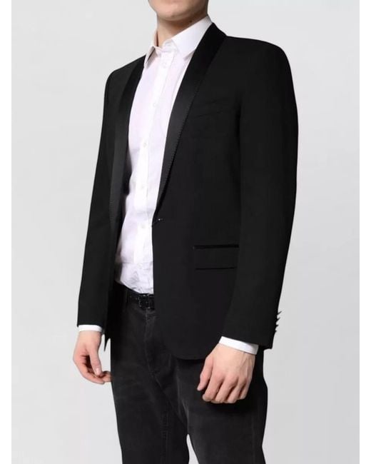Dolce & Gabbana Black Wool Silk Single-Breasted Coat for men