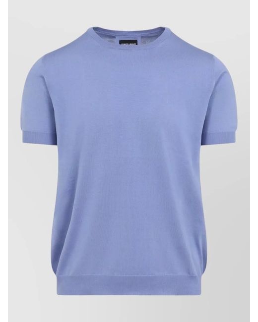 Giorgio Armani Blue Silk Ribbed Regular-Fit Short-Sleeve Jumper for men