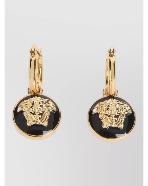 Versace Metallic Signature Hoop Earrings Featuring Enamel Pendants