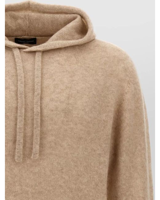 Roberto Collina Natural Hooded Knit Top Drawstring Hood Ribbed Trims for men