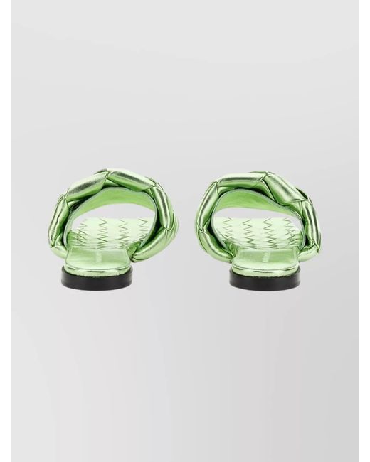 Bottega Veneta Green Leather Woven Flat Sandals