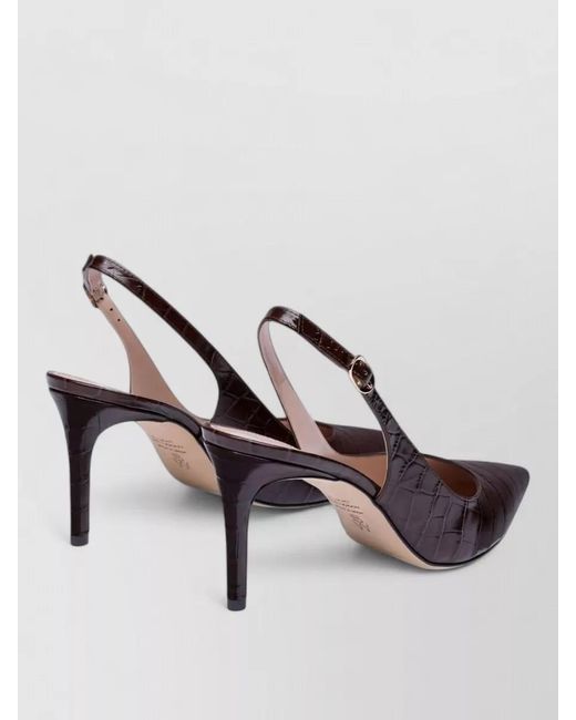 Stuart Weitzman Pink Slingback Pumps Croc Embossed Nylon Silk Pointed Toe
