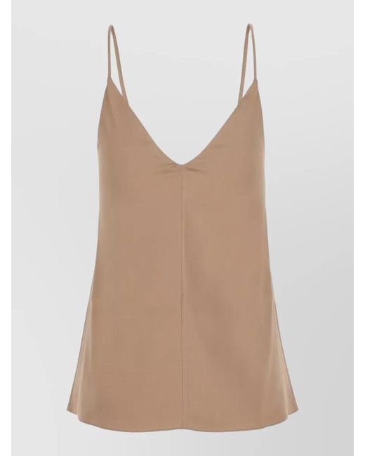 Brunello Cucinelli Natural Silk V-Neck Sleeveless Top