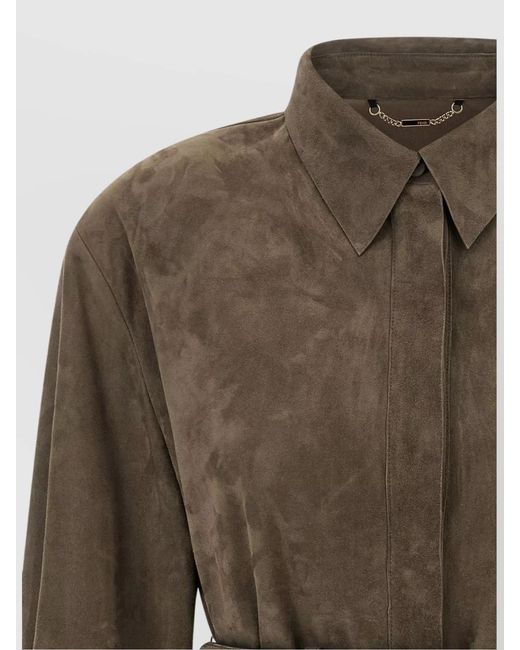 Fendi Green Lamb Leather Suede Oversized Shirt