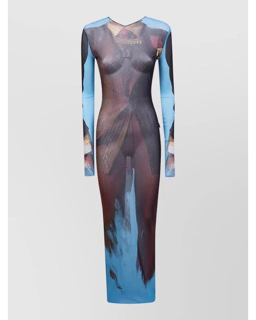 Jean Paul Gaultier Blue Polyamide Maxi Dress