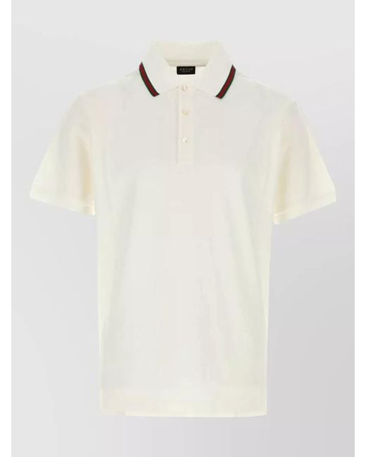 Gucci White Piquet Polo Shirt Short Sleeves Ribbed Cuffs for men