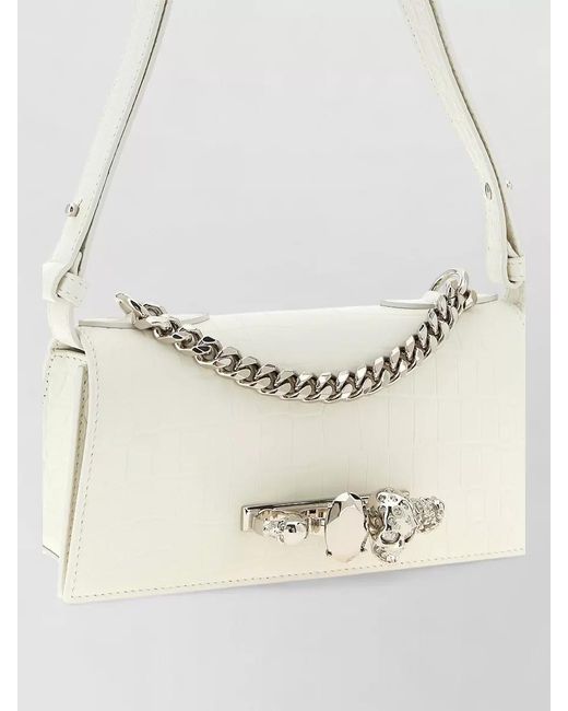 McQueen White Jewelled Mini Shoulder Bag Chain Handle