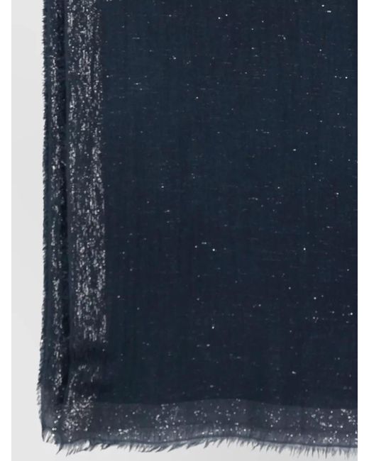 Faliero Sarti Blue Diamante Scarf Sparkling Finish Fringed Edges