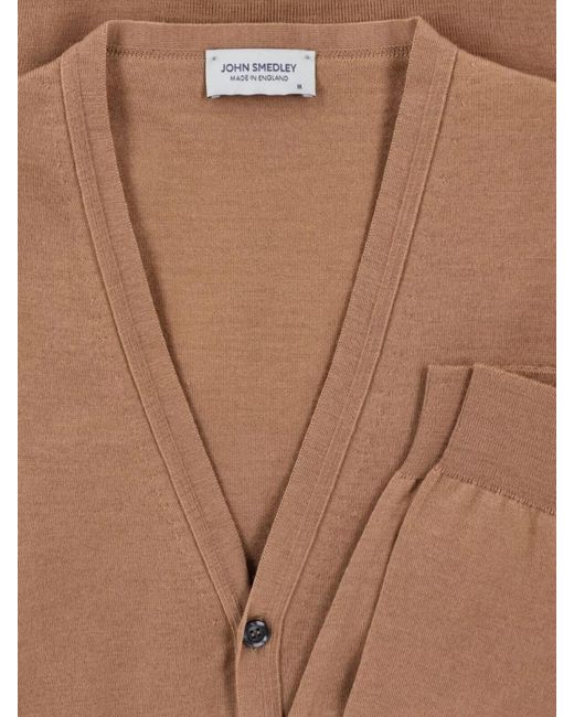 John Smedley Brown Wool Crewneck Cardigan for men