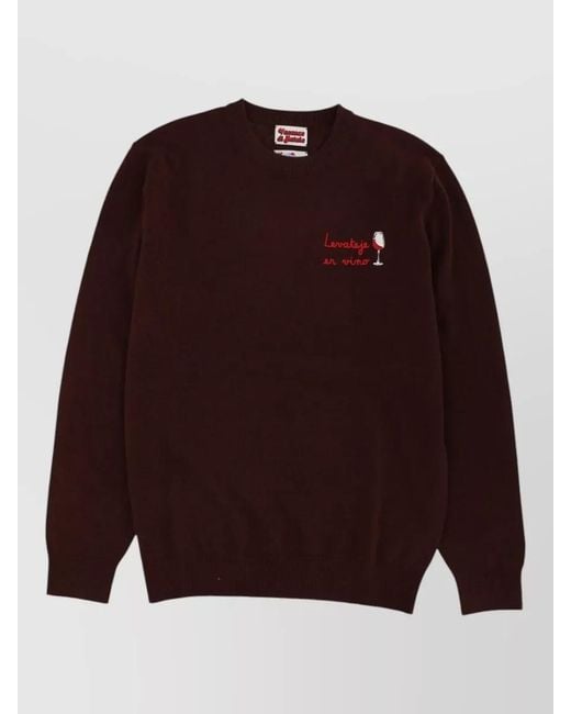 Mc2 Saint Barth Red Sweater Crew Neck Embroidery Ribbed Cuffs Hem for men