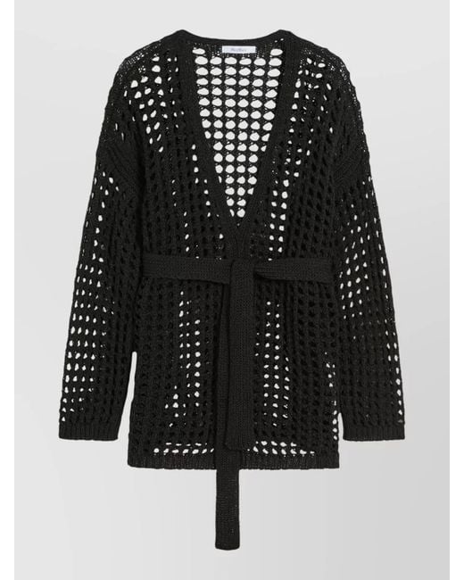 Max Mara Black Knitwear Cardigan Belted Waist Open Front