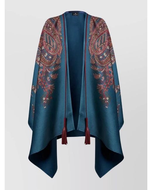 Etro Blue Wool And Cashmere Jacquard Paisley Cape
