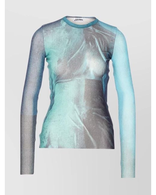 Jean Paul Gaultier Blue Water Print Long-Sleeve Top