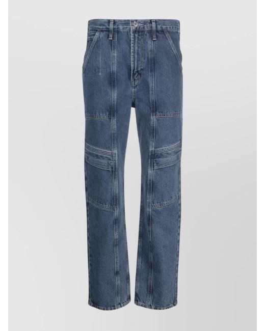 Agolde Blue Denim High-Rise Cargo Straight-Leg Jeans