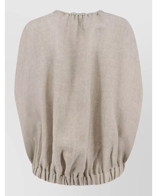 Alysi Natural Linen Sleeveless Jacket Elastic Hem Raglan