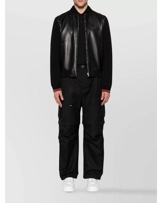 Gucci Black Leather And Knit Bomber Jacket for men
