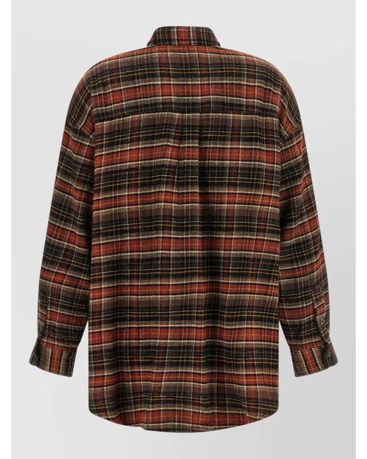 R13 Brown Oversized Boyfriend Shirt Long Sleeves Plaid