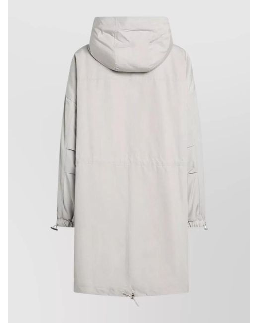 Max Mara White Long Hooded Jacket Adjustable Cuffs Hem