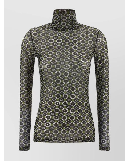 Dries Van Noten Women's Gray Geometric Pattern Turtleneck Long
