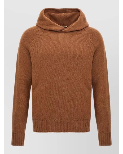 Ma'ry'ya Brown Wool Sweater Hooded Raglan Sleeves for men