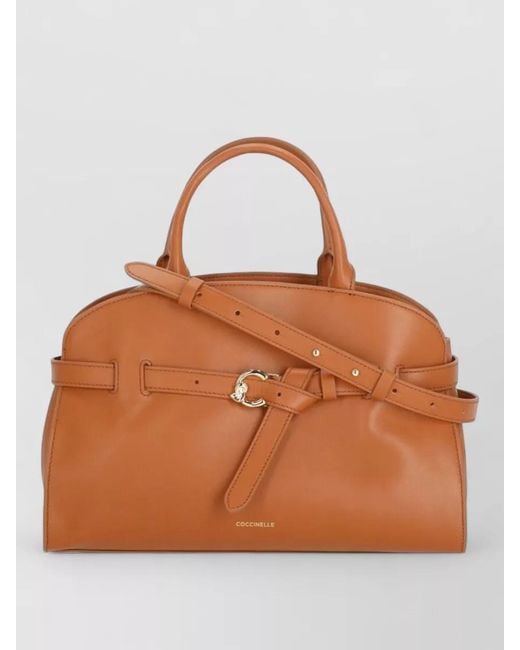 Coccinelle Brown Leather Shoulder Bag Structured Shape Buckle