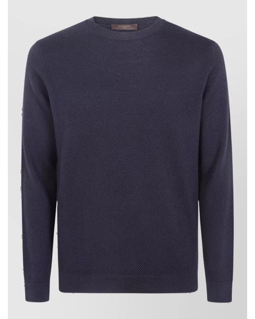 Zanone Blue Wool Slim-Fit Crew-Neck Sweater for men