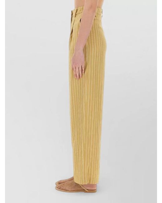 Alysi Yellow Satin Striped Tailored Pants High Waist Wide